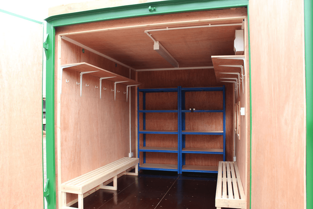 the inside of a shipping container being used for a business need