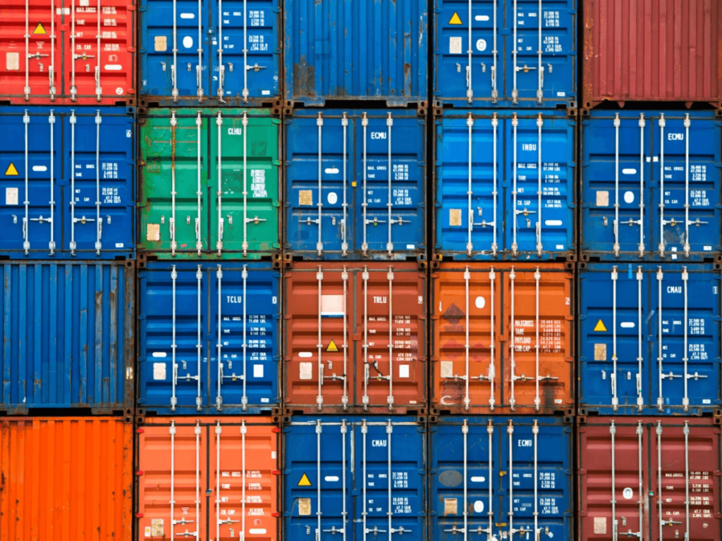 A stack of colorful shipping containers
