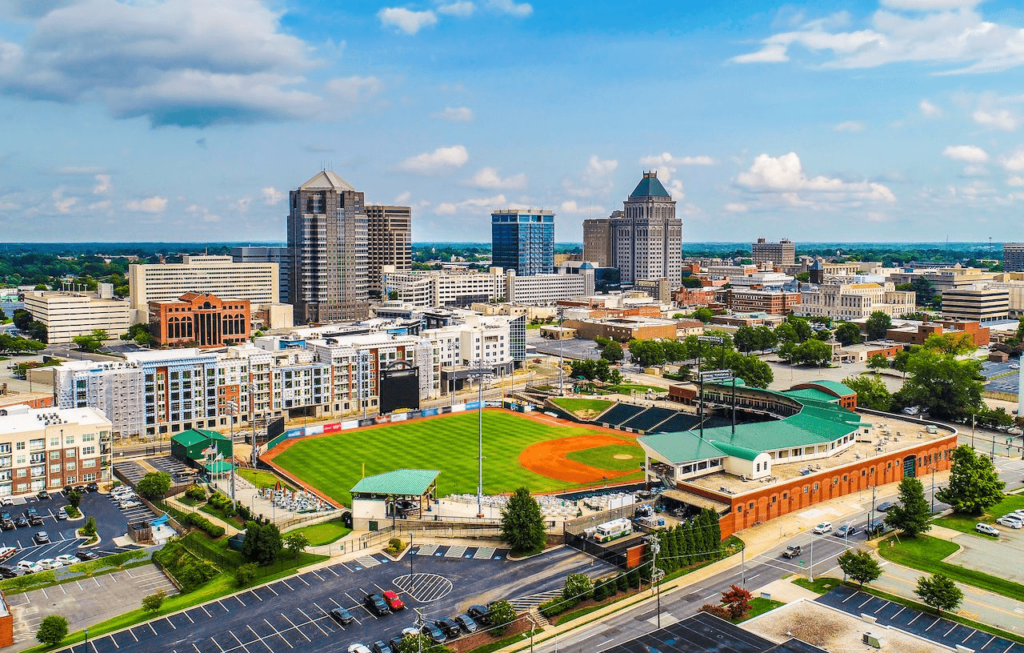 An aerial view of Greensboro, NC.