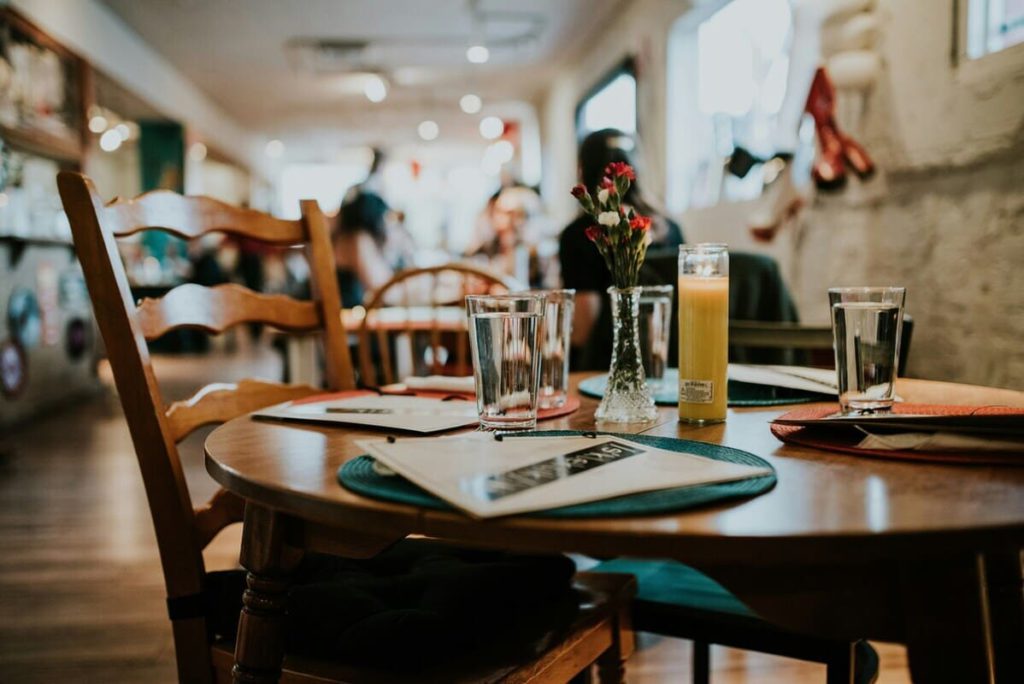 A set table at a restaurant