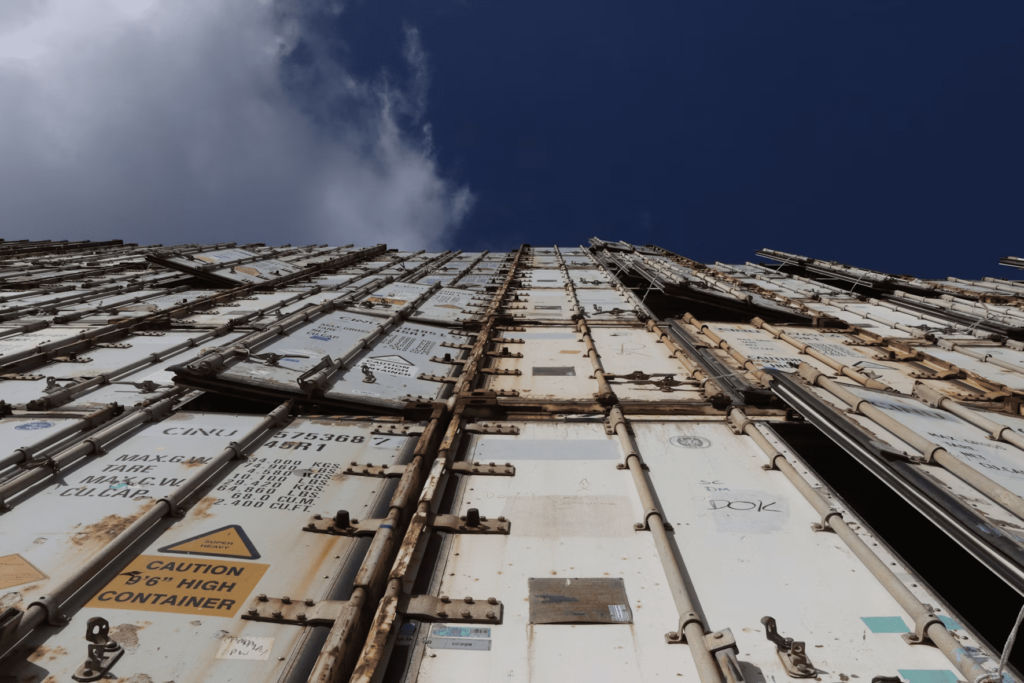 A stack of storage containers.