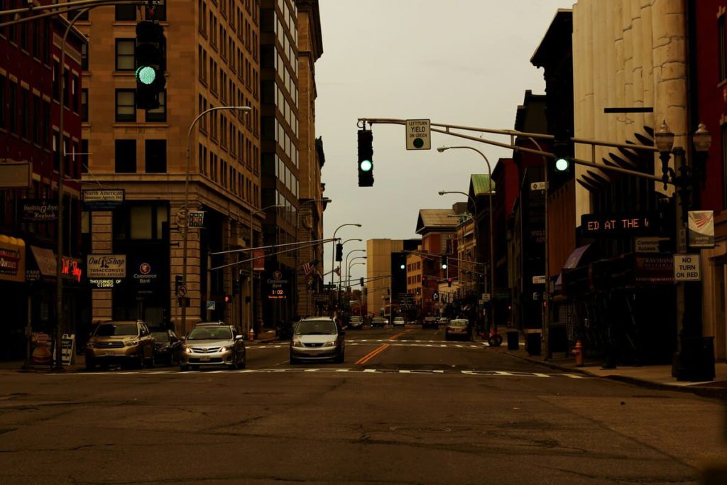 A street view of downtown Worcester, MA