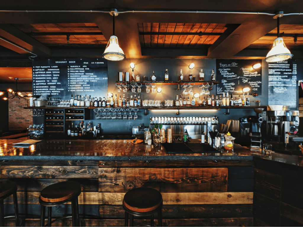 A bar inside of a small craft brewery