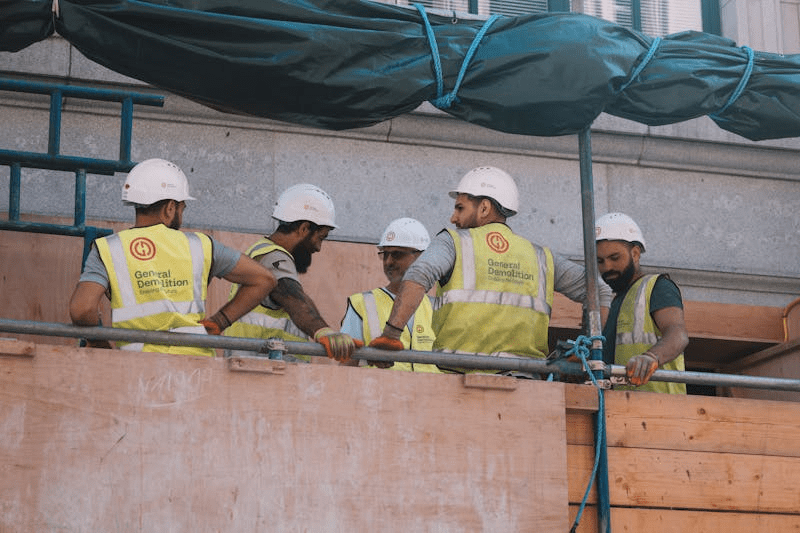 Men in hard hats at a construction site