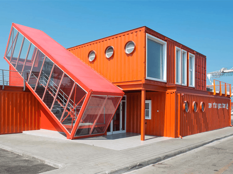 An office space made with shipping containers