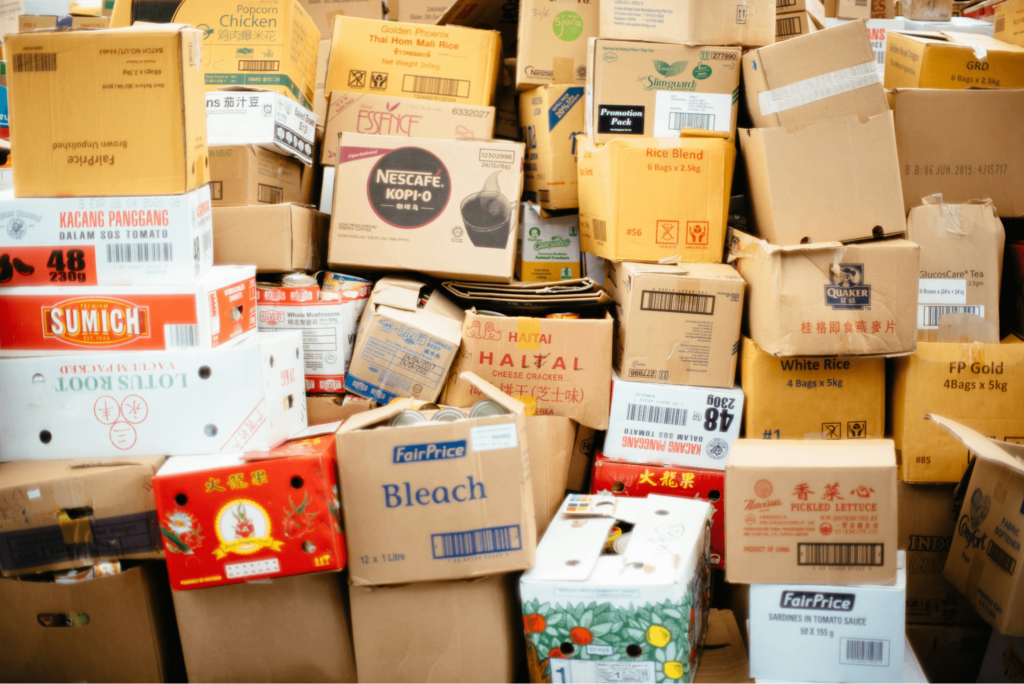 A stack of boxes being used for storage