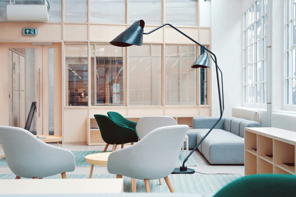 Chairs in a lobby of an office building