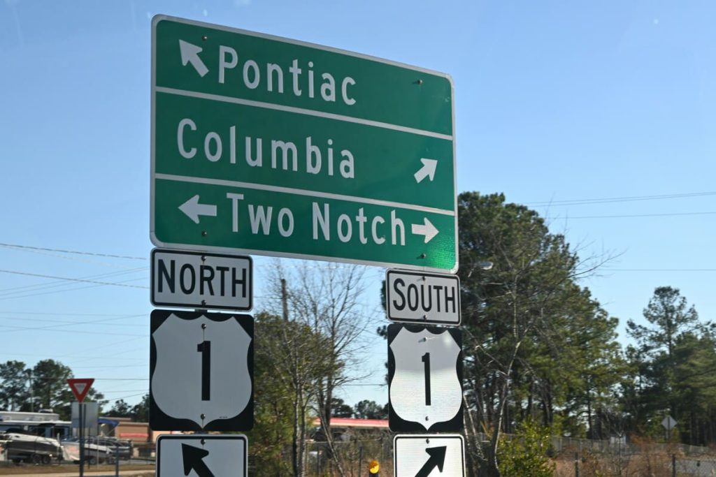 street sign showing direction to Columbia, SC