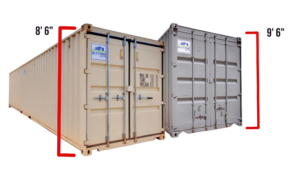 Standard vs. high-cube container comparison showing height difference